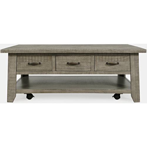 Telluride Coffee Table w/ Casters & Pull Thru Drawers in Driftwood Grey